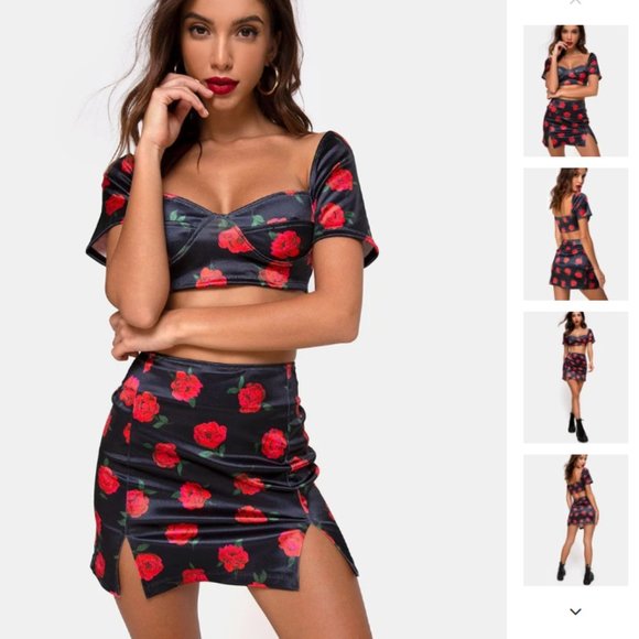 Motel Rocks Dresses & Skirts - Zida Mini Skirt in Satin Stretch Last Rose Black